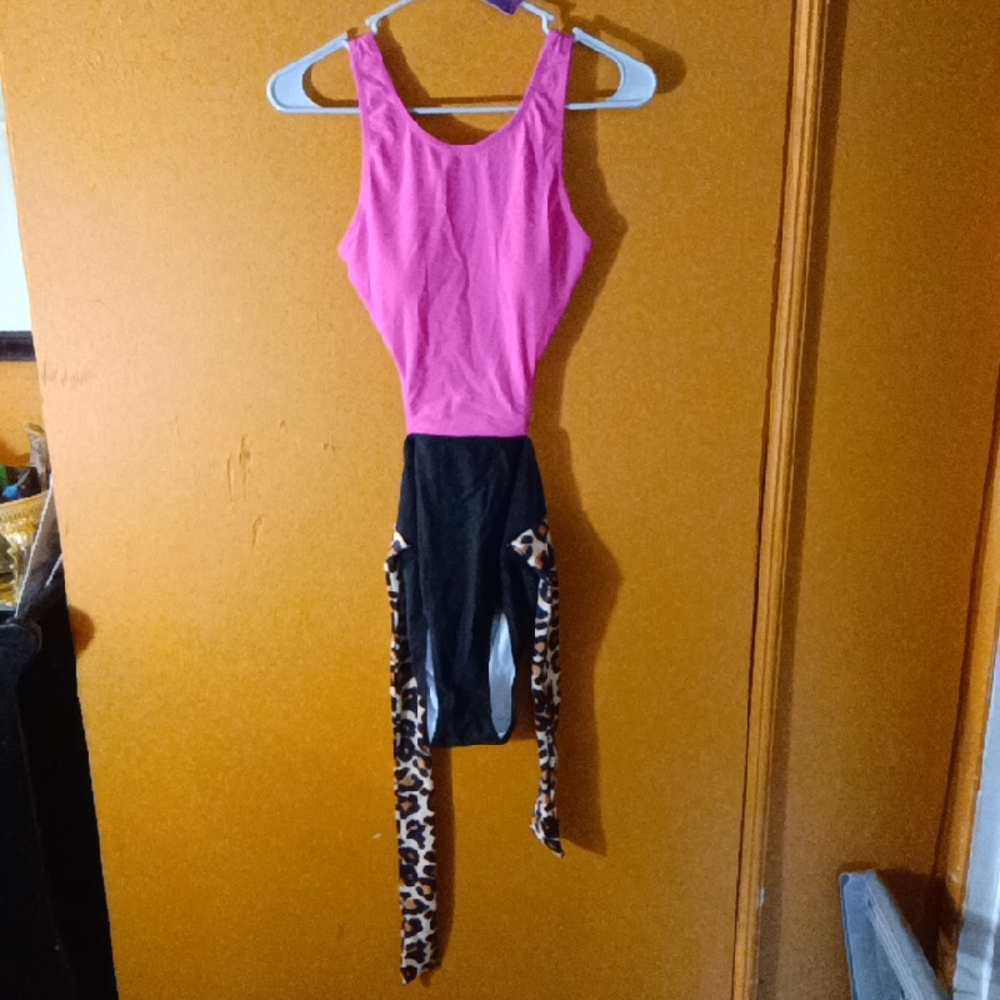 NEW Pink and Black One-Piece Swim Suit with Leopard Tie Accents